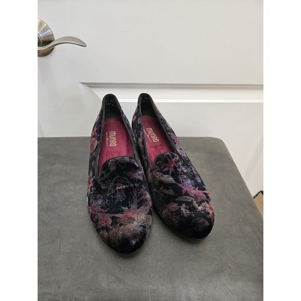 Munro American Women's Slip On Loafer Black Multi Floral Velvet Shoes Size 10 M